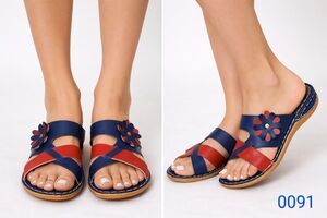 Womens Navy/Red Floral Sandals With Cushioned Sole & Stitch Detailing Sz 8 0091